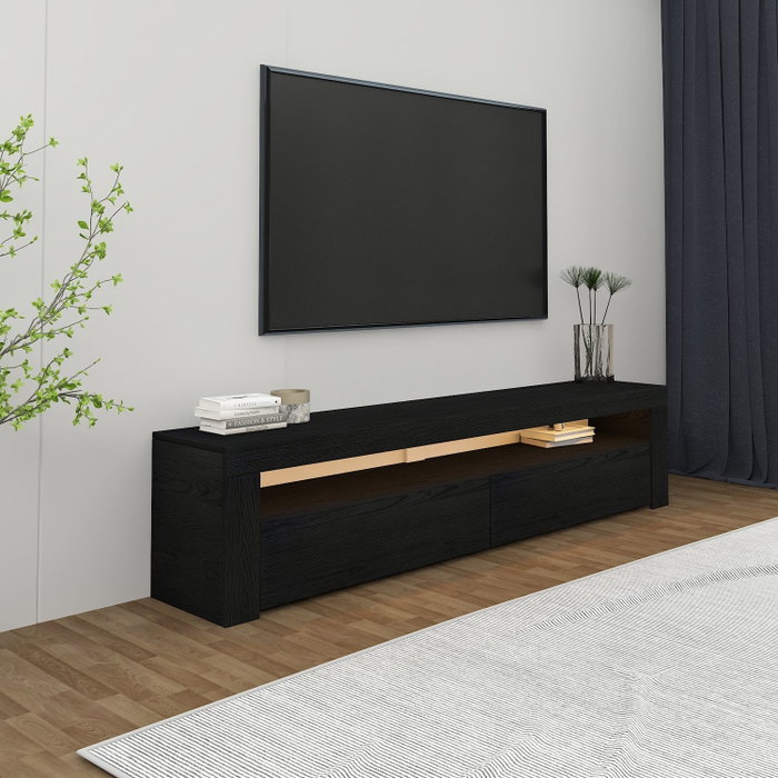 Hanah Home Soporte para TV Batı - Wood Black con Luces LED
